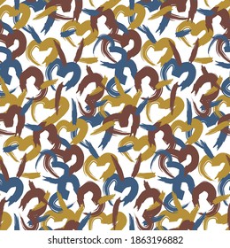 Abstract vector seamless pattern with hearts in trending colors: navy, mustard and maroon. Trendy and creative magazine covers, invitations, flyers, cards, wallpaper, web background.