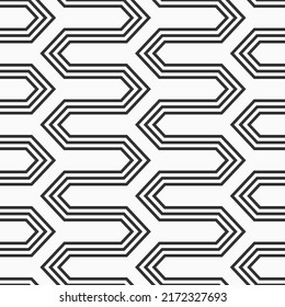 Abstract vector seamless pattern. Hexagonal zigzag geometric pattern. Black and white zigzag lines background.