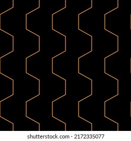 Abstract vector seamless pattern. Hexagonal zigzag geometric pattern. Orange zigzag lines, isolated on black background.