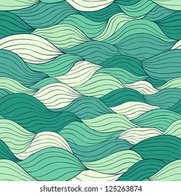 Abstract vector seamless pattern with horizontal fibre. Creamy and green tints