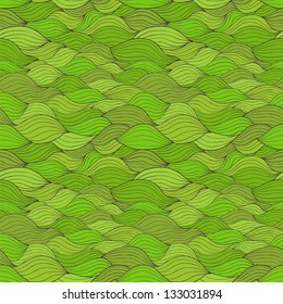 Abstract vector seamless pattern with horizontal fibre. Green tints