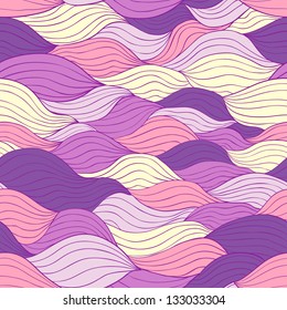 Abstract vector seamless pattern with horizontal fibre. Creamy, violet and purple tints