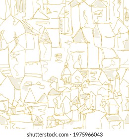 Abstract Vector seamless pattern with houses, modern seamless house drawing yellow and white.