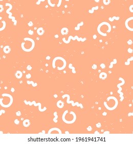 abstract vector seamless pattern irregular stripes with torn edge, isolated brush strokes, circles, stripes, dots, lines, waves and zigzags