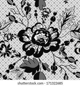 Abstract vector seamless pattern with lace  flowers 