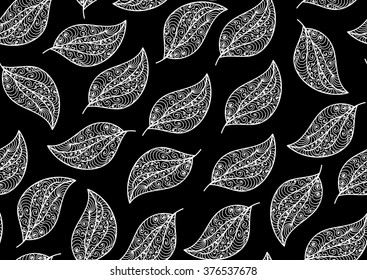 Abstract vector seamless pattern with lacy figured leaves. Seasonal floral vector endless texture