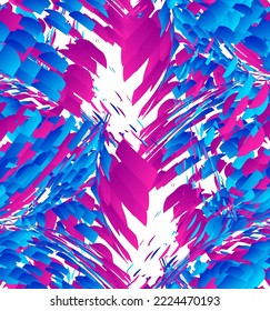 Abstract vector seamless pattern made of small colorful gradient particle explosion. Optical art geometric  background with high speed of motion. Futuristic wallpaper.