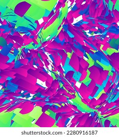 Abstract vector seamless pattern made of small colorful gradient particle explosion. Optical art geometric  background with high speed of motion. Futuristic wallpaper.