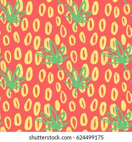 Abstract vector seamless pattern in modern style.Hand draw leaves and yellow dots. Background for printing brochure, poster, party, textile design, web, card. 