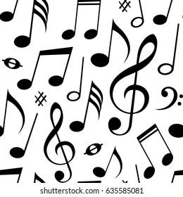 Abstract vector seamless pattern with music notes on a white background