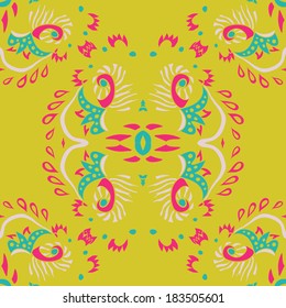 Abstract vector seamless pattern on yellow background. Vector illustration. Endless pattern. Use for wallpaper, pattern fills, web page background.