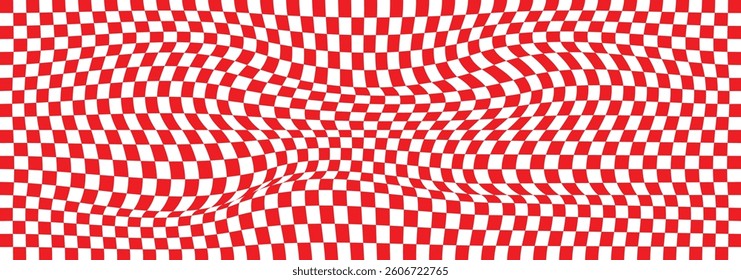 Abstract vector seamless pattern. Optical illusion. Warp red pattern. Grid geometric rectangle shape. Race flag. Retro mosaic floor. Vector illustrator.