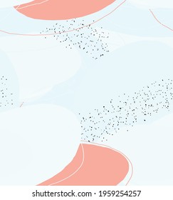 Abstract vector seamless pattern. Organic grunge textured overlapping wavy shapes and lines. Scribbled hand drawn pastel colored background. Striped dotted leaf forms. Flat textile swatch. 