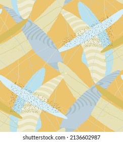 Abstract vector seamless pattern. Organic grunge textured overlapping wavy shapes and lines. Scribbled hand drawn pastel colored background. Striped dotted leaf forms. Flat textile swatch. 