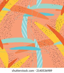 Abstract vector seamless pattern. Organic grunge textured overlapping wavy shapes and lines. Scribbled hand drawn pastel colored background. Striped dotted leaf forms. Flat textile swatch. 