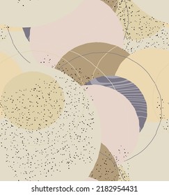 Abstract vector seamless pattern. Organic grunge textured overlapping wavy shapes and lines. Scribbled hand drawn pastel colored background. Striped dotted leaf forms. Flat textile swatch. 