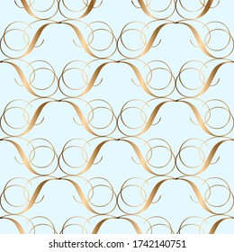 Abstract vector seamless pattern. Ornamental pastel blue and golden background