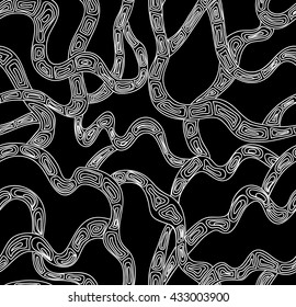 Abstract vector seamless pattern with ornamental waving lines with ethnic pattern