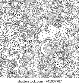 Abstract vector seamless pattern with ornamental curling figured lines. You can use any color of background
