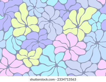 Abstract vector seamless pattern with pastel neon colors hand drawn silhouettes of floral organic shapes. Matisse flowers art endless background. Flat design in trendy naive retro style. 