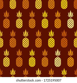 Abstract vector seamless pattern with pineapples. Modern fruit background with colorful pineapple or ananas. Tropical backdrop. Vector tropical nature ananas seamless pattern. Sweet fruit print
