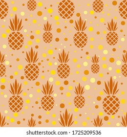 Abstract vector seamless pattern with pineapples. Modern fruit background with colorful pineapple or ananas. Tropical backdrop. Vector tropical nature ananas seamless pattern. Sweet fruit print
