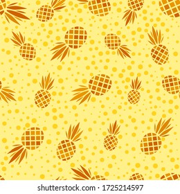 Abstract vector seamless pattern with pineapples. Modern fruit background with colorful pineapple or ananas. Tropical backdrop. Vector tropical nature ananas seamless pattern. Sweet fruit print