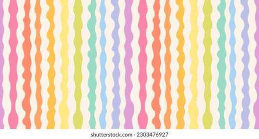 Abstract vector seamless pattern with rainbow wavy lines, stripes, organic shapes. Stylish texture with smooth fluid forms. Simple multicolor background. Funky repeat design for decor, print, wrap