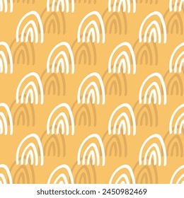 Abstract vector seamless pattern with rainbow. Cute doodle print for kids. For print, web, home decor, fashion, surface, graphic design. Vector illustration