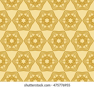 Abstract Vector seamless pattern with abstract random geometry shape. Repeating sample figure and line. Golden color. For your design, wallpaper, textile