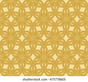 Abstract Vector seamless pattern with abstract random geometry shape. Repeating sample figure and line. Golden color. For your design, wallpaper, textile