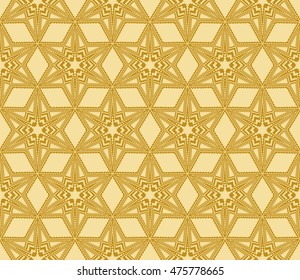Abstract Vector seamless pattern with abstract random geometry shape. Repeating sample figure and line. Golden color. For your design, wallpaper, textile
