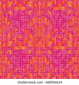 Abstract vector seamless pattern in red, orange and magenta colors for invitation template.