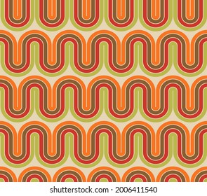 Abstract Vector Seamless Pattern In Retro 60s-70s Hippie Style. Trendy Fashion Colorful Disco Ornament.