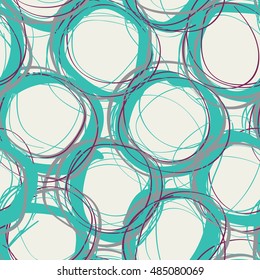 Abstract vector seamless pattern with scribble circle shapes, repeat background design for web and print