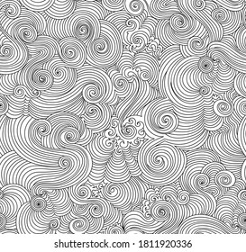 Abstract vector seamless pattern with sea-waves linear design