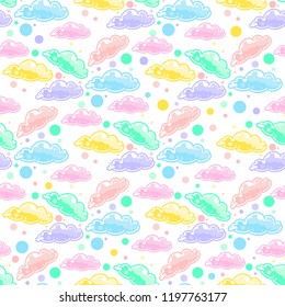 Abstract vector seamless pattern. Abstract shape, clouds in punch pastel colors. Festive design with random colors, perfect for textile, texture, backgrounds