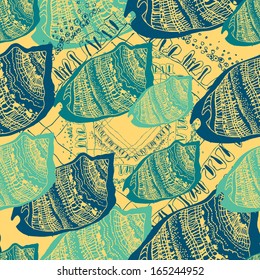 abstract vector seamless pattern with shells,snail 