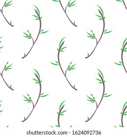 Abstract vector seamless pattern. Simple branch with leaves. Perfect for wallpaper, paper, background, textures, ornament