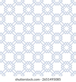 Abstract vector seamless pattern. Simple geometric ornamental texture with lines, grid lattice, floral silhouettes, tiles. Subtle white and blue background in asian style. Repeated decorative design