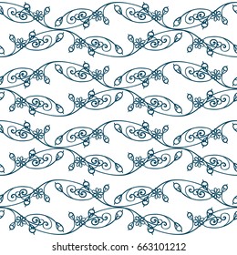 Abstract vector seamless pattern. Simple illustration of hand drawn herbals on white background.  Perfect for cotton, textile, web texture and more. Vintage design, suitable for coloring book