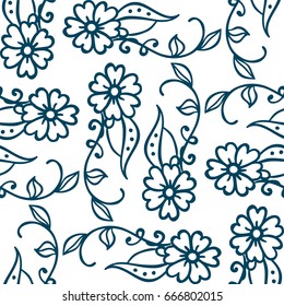 Abstract vector seamless pattern. Simple illustration of hand drawn herbals on white background.  Perfect for cotton, textile, web texture and more. Vintage design, suitable for coloring book