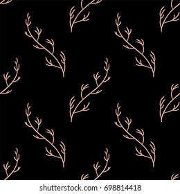 Abstract vector seamless pattern. Simple illustration of hand drawn herbal on black background. Flourish texture, chalkboard style background. Perfect for cotton, textile, web texture and more