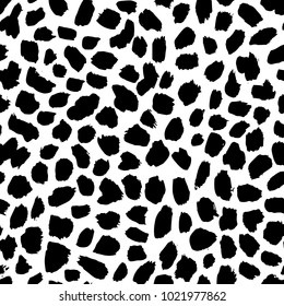 
Abstract vector  seamless pattern with spots  in memphis style.  Creative background for print, textile, wear, magazines, template, card, poster, flyer design, brochure. Black and white colors.