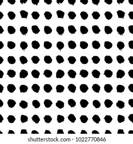
Abstract vector  seamless pattern with spots  in memphis style.  Creative background for print, textile, wear, magazines, template, card, poster, flyer design, brochure. Black and white colors.
