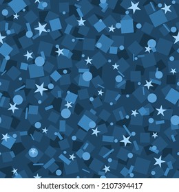 Abstract vector seamless pattern with stars and squares on a blue background