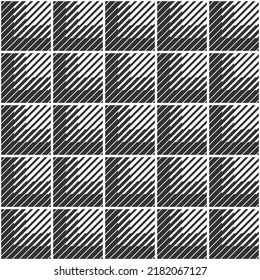 Abstract vector seamless pattern. Striped squares pattern. Modern stylish texture. Geometric ornament. Monochrome halftone lines grid pattern.
