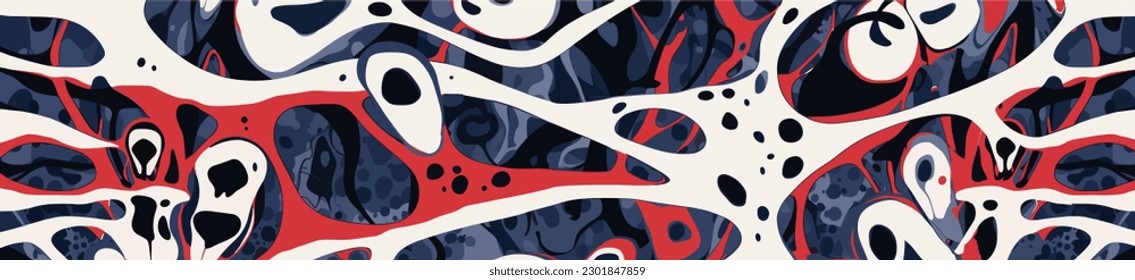 abstract vector seamless pattern, in the style of playful yet macabre, inkblots, focus on joints connections, tapestry-like, positive negative space, poured resin, 17th century 