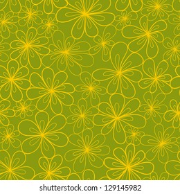 Abstract vector seamless pattern with stylized flowers in bright green and yellow colors