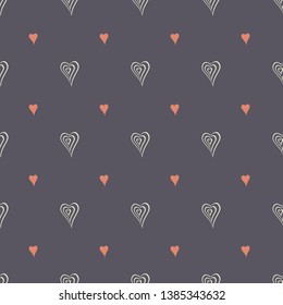 Abstract vector seamless pattern with stylized hearts. Graphic cream, grey and orange ornaments.